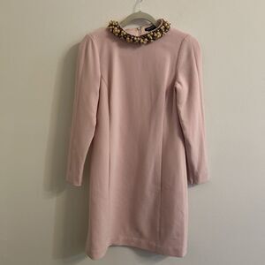 Worth Women’s Blush Wool Shift Dress Beaded Neckline Size 4 3/4 Sleeve
